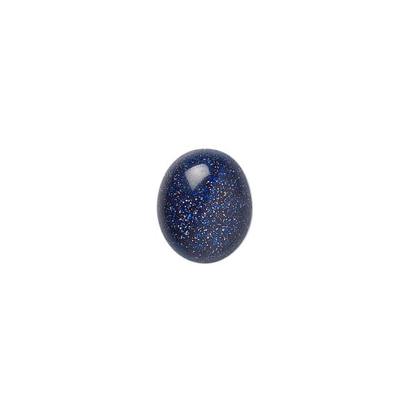 Cabochon, blue goldstone (glass) (man-made), 12x10mm calibrated oval. Sold per pkg of 6. image number 0