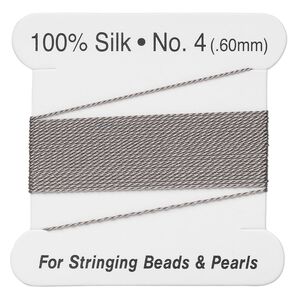 Thread, silk, grey, size #4. Sold per 2-meter card.