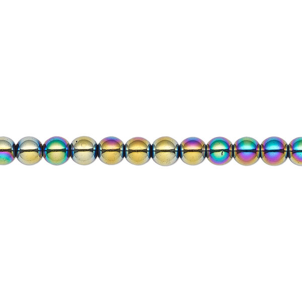 Bead, Hemalyke™ (man-made), rainbow, 4mm round. Sold per 15-1/2" to 16" strand. image number 0