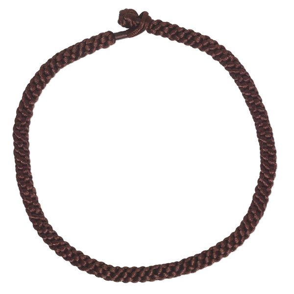 Necklace cord, satin-finished nylon, brown, 10mm hand-braided, 18 inches with knot closure. Sold individually. image number 0