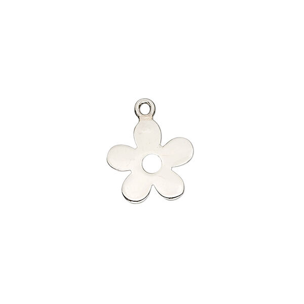 Charm, sterling silver, 12x12mm flat flower. Sold per pkg of 2. image number 0