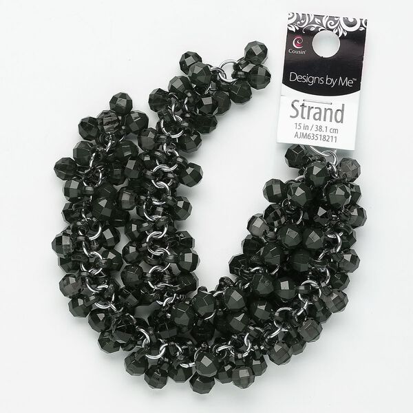 Drop, steel and acrylic, pkg/15 inches, 8mm faceted round, silver finish and dark green. image number 0