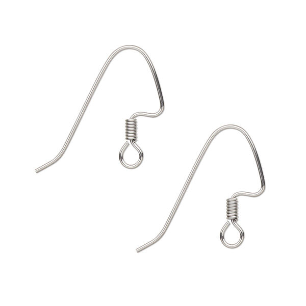 Ear wire, stainless steel, 18mm perfect balance angular fishhook with 3mm coil and open loop, 21 gauge. Sold per pkg of 50 pairs. image number 0