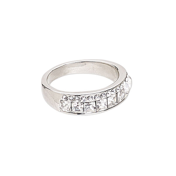Ring, Czech glass rhinestone and imitation rhodium-plated "pewter" (zinc-based alloy), clear, 6mm wide, size 7. Sold individually. image number 0