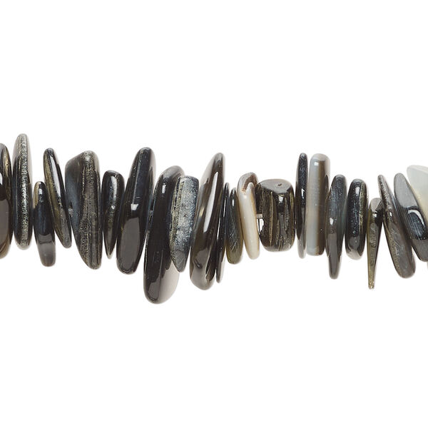 Bead 1pkg1, black lip shell / gold lip shell / mother-of-pearl shell (natural / bleached), medium to extra-large chip, 15 inches. image number 0