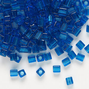 Seed bead, Miyuki 1pkg10g, glass, 3.5-3.7mm square, transparent capri blue (SB-149)