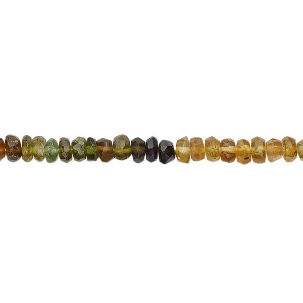 Bead, amber-green tourmaline (natural), 3x1mm-4x2mm hand-cut faceted rondelle, B grade, Mohs hardness 7 to 7-1/2. Sold per 12-inch strand. image number 0