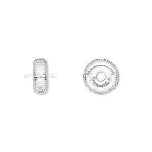 Bead, silver-plated brass, 10x4mm corrugated rondelle. Sold per pkg of 10.