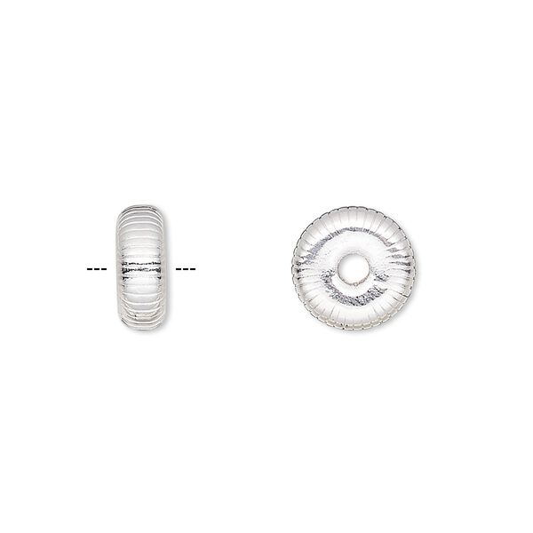 Bead, silver-plated brass, 10x4mm corrugated rondelle. Sold per pkg of 10. image number 0