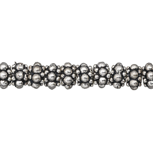 Bead, antique silver-plated copper, 7x5mm beaded rondelle. Sold per 1-troy ounce pkg, approximately 30-35 beads. image number 0