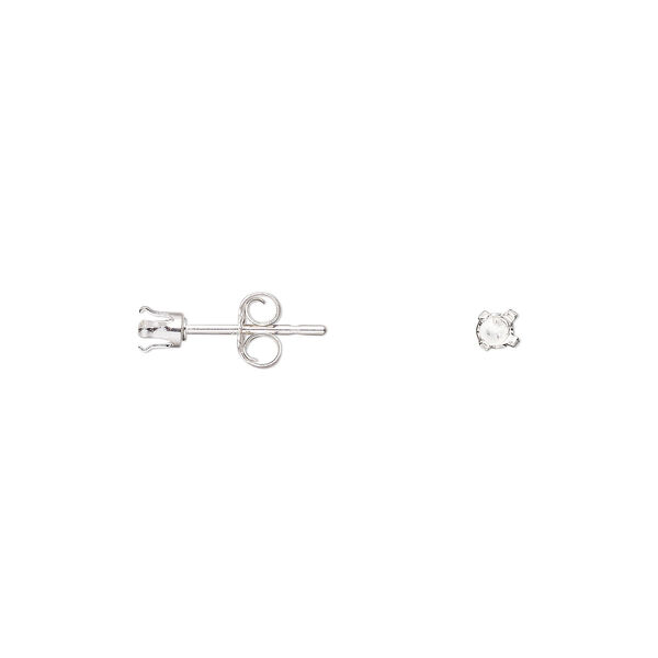 Earstud sterling silver 1 pair 3mm round 4-prong setting image number 0