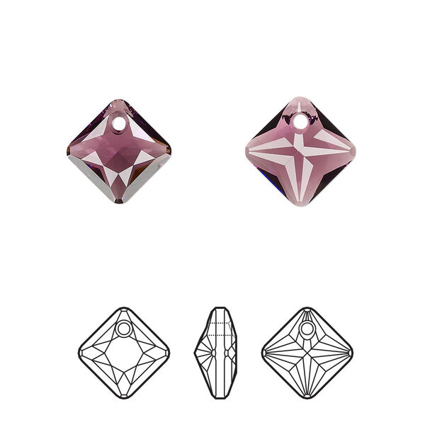 Drop 2pk amethyst, Crystal Passions® 11.5mm pendant princess cut 6431 image number 0
