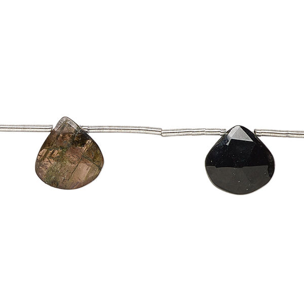 Multi-tourmaline 1pkg5, hand-cut top-drilled faceted puffed teardrop bead natural 11x10mm-12x11mm image number 0