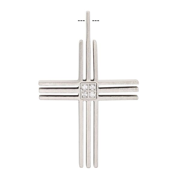 Focal, glass rhinestone and stainless steel, clear, 40x26mm cross with lines. Sold individually. image number 0