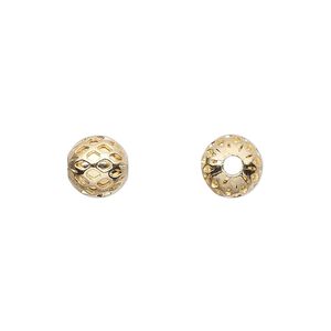 Bead, gold-plated brass, 8mm weave round. Sold per pkg of 100.