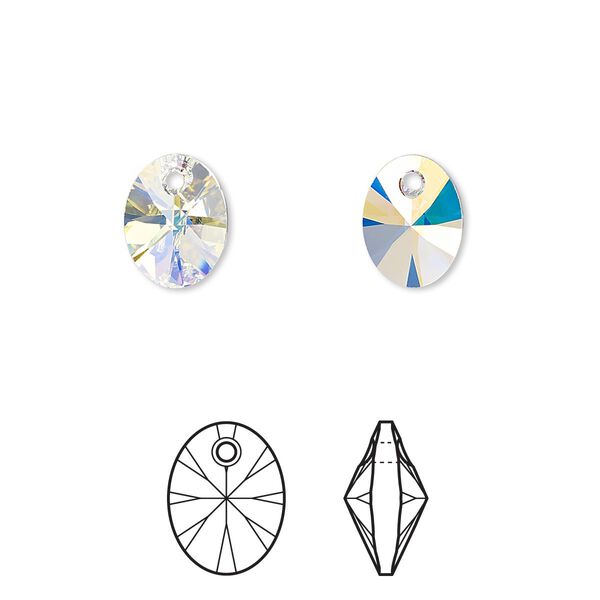Drop 2pk crystal AB, Crystal Passions® 10x8mm pendant mini oval 6028 image number 0
