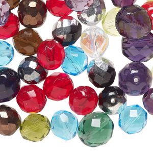 Bead, Czech fire-polished glass, mixed colors, 10-12mm faceted round. Sold per 4-ounce pkg, approximately 80 beads.