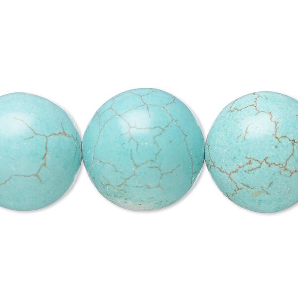 Bead, magnesite (dyed / stabilized), blue-green, 17-20mm round, C- grade, Mohs hardness 3-1/2 to 4. Sold per 8-inch strand. image number 0