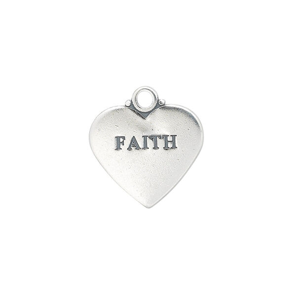 Charm, antiqued sterling silver, 17x15mm double-sided heart with "FAITH." Sold individually. image number 0