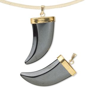 Hemalyke™ / brass 1pkg2, gold-finished / silver-finished Italian horn pendant 30x15mm