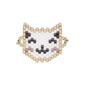 Link, Creative Touch, glass, white / copper / black, 20mm double-sided cat head. Sold individually.