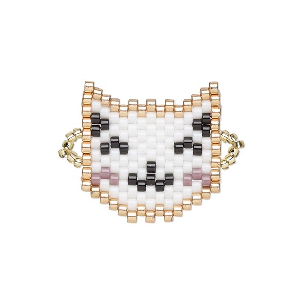 Link, Creative Touch, glass, white / copper / black, 20mm double-sided cat head. Sold individually. image number 0