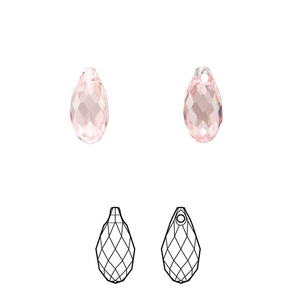 Briolette 2pk light rose, Crystal Passions® 11x5.5mm pendant drop 6010 image number 0