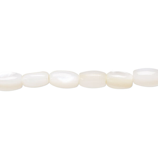 Bead, mother-of-pearl shell (bleached), white, 8x5mm oval, Mohs hardness 3-1/2. Sold per 16-inch strand. image number 0