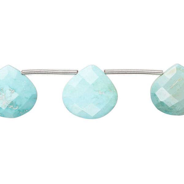 Imperial crown turquoise 1pkg10, hand-cut top-drilled faceted puffed teardrop bead natural C+ grade, 12-14mm image number 0