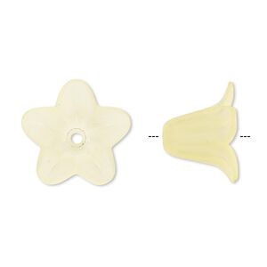 Component, acrylic, translucent frosted yellow, 17x12mm flower. Sold per pkg of 100.