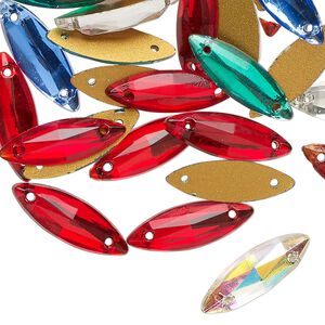 Sew-on mix 40pk mixed colors foil back, vintage Preciosa Czech crystal 18x6mm marquise