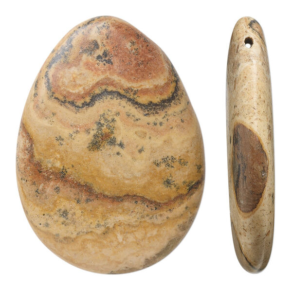 Focal, yellow leopardskin jasper (natural), 38x28mm top-drilled teardrop, B grade, Mohs hardness 6-1/2 to 7. Sold per pkg of 3. image number 0