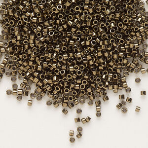 Seed bead, Delica®, glass, pkg/7.5g, #11 round, opaque metallic dark bronze (DB-0022).