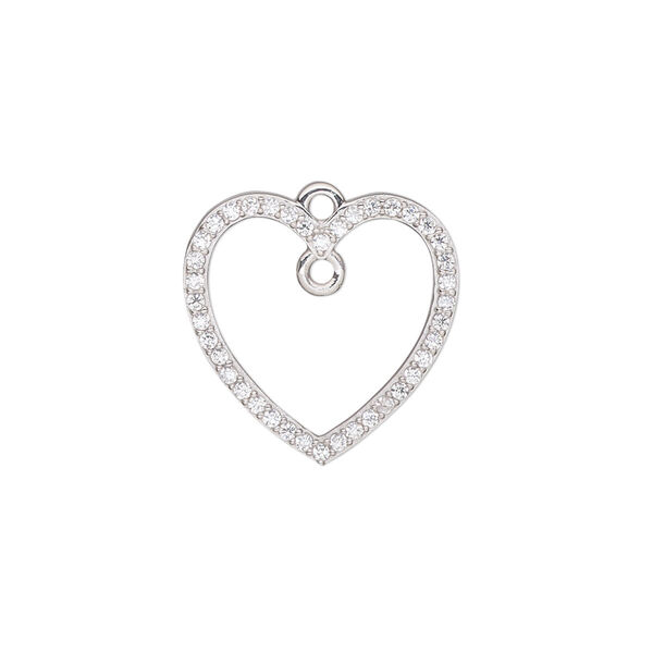 Charm, cubic zirconia and rhodium-plated sterling silver, clear, 18.5mm single-sided open heart with loop. Sold individually. image number 0