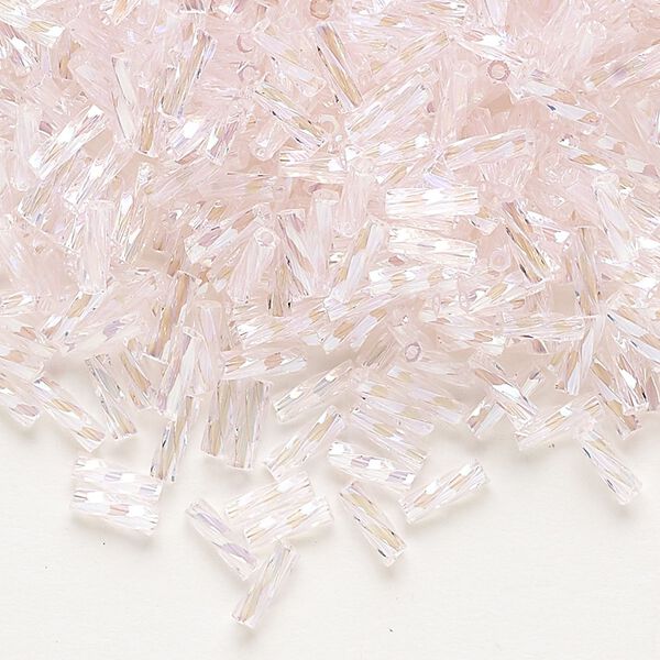 Bugle bead, Dyna-Mites™, glass, translucent rainbow light pink, 6mm twisted. Sold per 50-gram pkg. image number 0