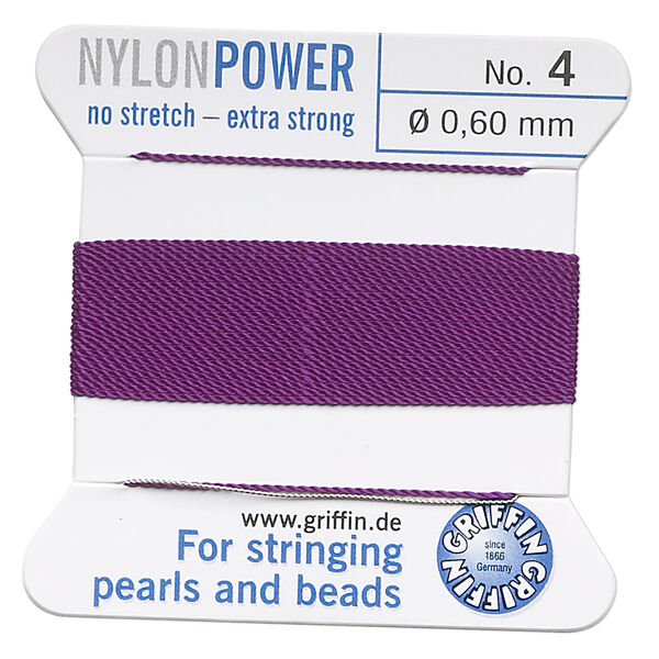 Thread, Griffin, nylon, amethyst purple, size #4. Sold per 2-meter card (approximately 78 inches). image number 0