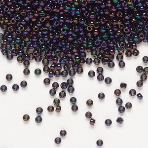 Seed bead, Miyuki, glass, pkg/250g, #11 rocaille, opaque metallic iris dark plum (RR-454).