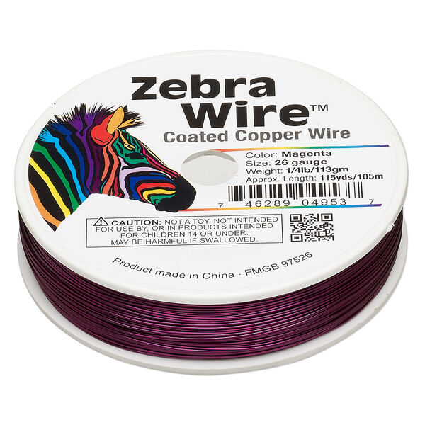 Wire, Zebra Wire™, color-coated copper, magenta, round, 26 gauge. Sold per 1/4 pound spool, approximately 115 yards. image number 0