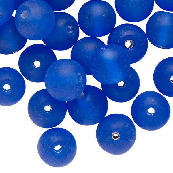Bead, glass, translucent matte cobalt blue, 10mm round. Sold per 2-ounce pkg, approximately 45 beads. image number 0