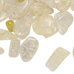 Bead mix, crackle glass, translucent light yellow, medium to gigantic chip. Sold per 8-ounce pkg.