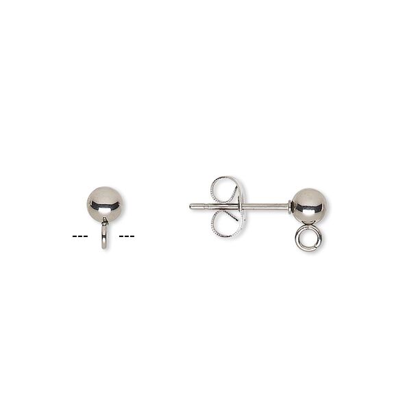 Earstud, stainless steel, 4mm ball with open loop. Sold per pkg of 10 pairs. image number 0