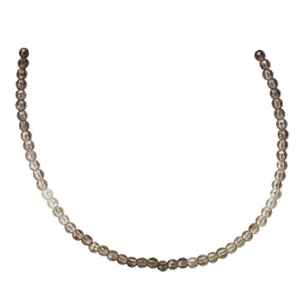 Smoky quartz 1pkg1, hand-cut faceted round bead 8 inch 3-4mm image number 0