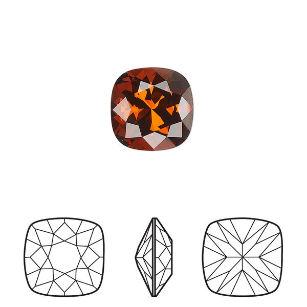 Fancy stone 1pk smoked amber foil back, Crystal Passions® 12mm square 4470 image number 0