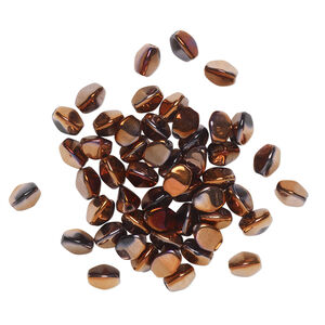Bead, Preciosa, Czech pressed glass, opaque jet half-coated copper, 5x4mm buckwheat. Sold per pkg of 50.