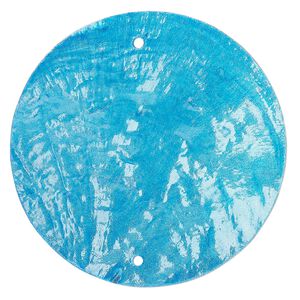 Wind chime component capiz shell 20pk 50mm double-drilled flat round, translucent blue dyed