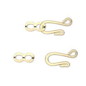 Clasp hook&eye 1pkg30, 12.5x8.5mm flat, gold-finished brass 1-strand