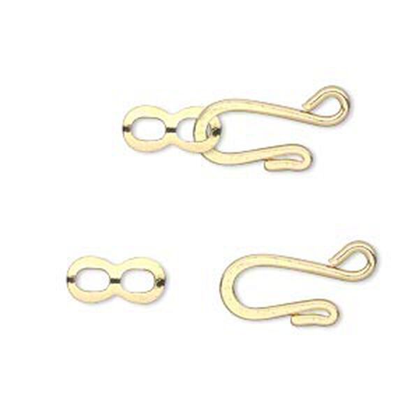 Clasp, hook-and-eye, gold-finished brass, 12.5x8.5mm flat. Sold per pkg of 30. image number 0