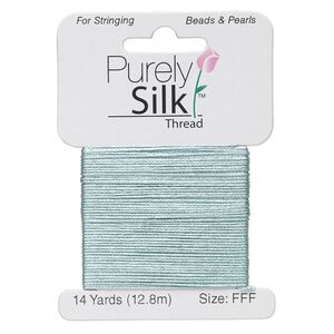 Thread, Purely Silk™, pale green, size FFF. Sold per 14-yard card.