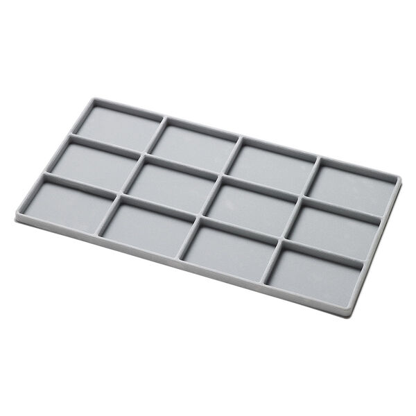 Tray insert, flocked velveteen, grey, 14 x 7-3/4 x 1/2 inch rectangle with (12) 3-1/4 x 2-1/4 inch compartments. Sold per pkg of 2. image number 0
