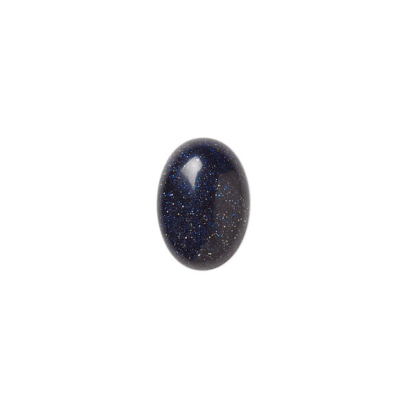 Cabochon, blue goldstone (glass) (man-made), 14x10mm calibrated oval. Sold per pkg of 4. image number 0